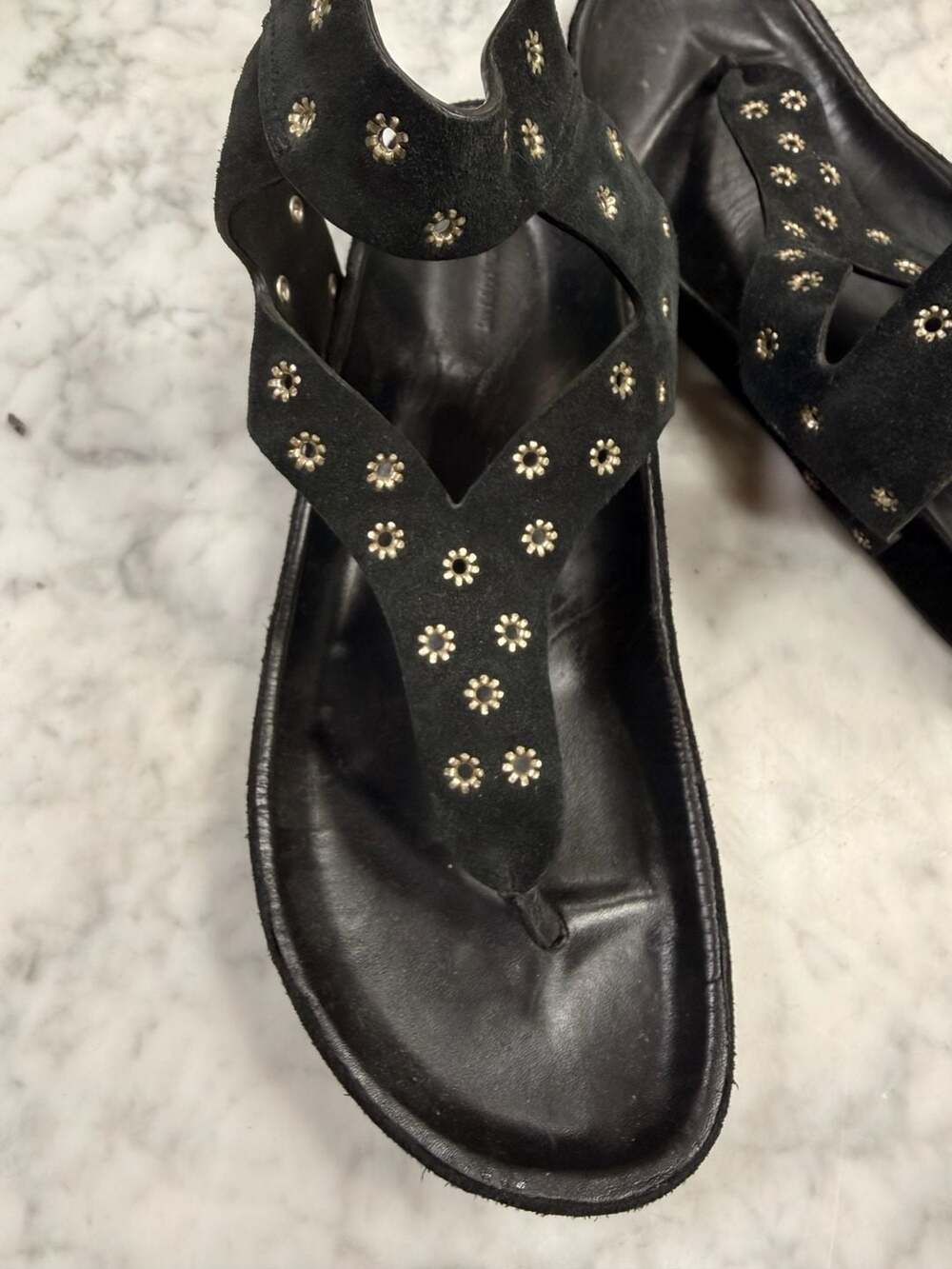 Isabel Marant Black Suede Elwina Eyelet Studded Ankle Strap Sandals - Picture 4 of 8